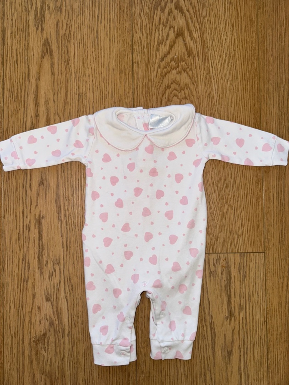 Little English 3M Baby Pink Heart-Print One-Piece with Peter Pan Collar